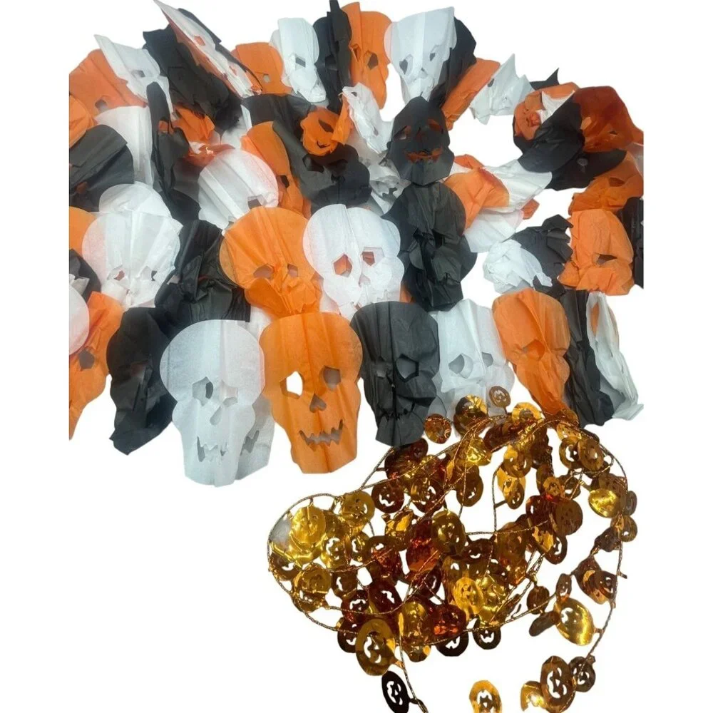 Set of Halloween Scary Party Garlands Crepe Decoration Skull pumpkin orange READ